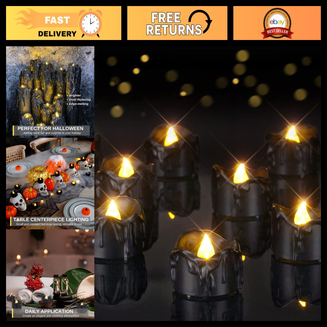 Homemory 24Pack Halloween Black Dripping Flameless LED Candles,1.58