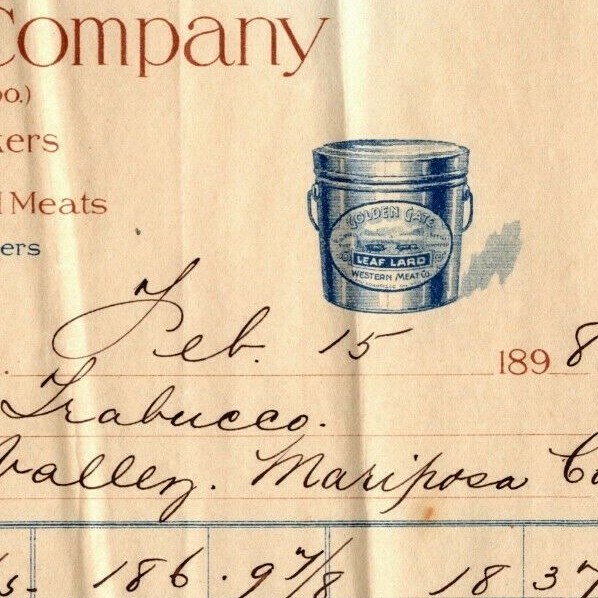 1898 Western Meat Company Refiners Pork Lard San Francisco Billhead Letterhead
