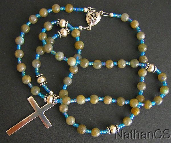 Catholic Rosary Rosenkranz Chapelet Labradorite & Sterling Silver - Hand made