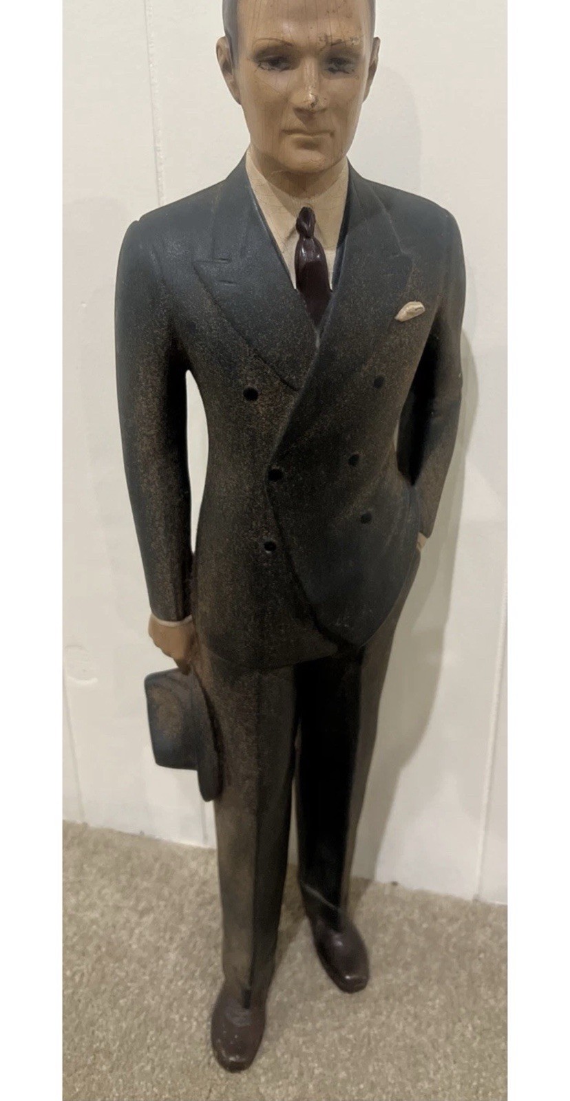 Rare 1940’s Statue Tailor Mens Suit Shop Advertising 23.5” Resin Wood