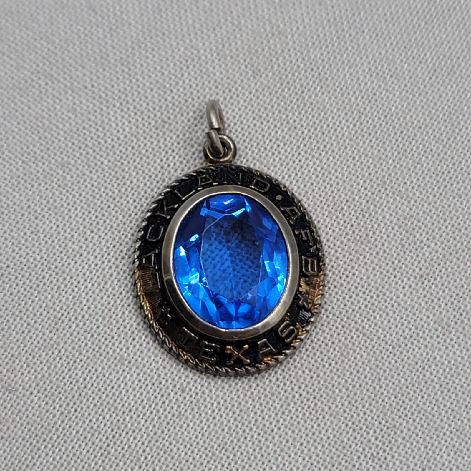 Vintage Crest Craft Sterling Lackland AFB TEXAS Pendant Charm Blue stone