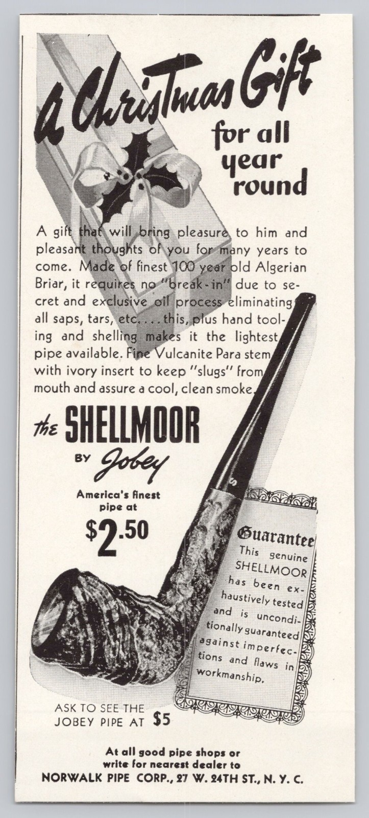 1940 Norwalk Pipe Corp. Shellmoor Pipe by Jobey Vintage Print Ad