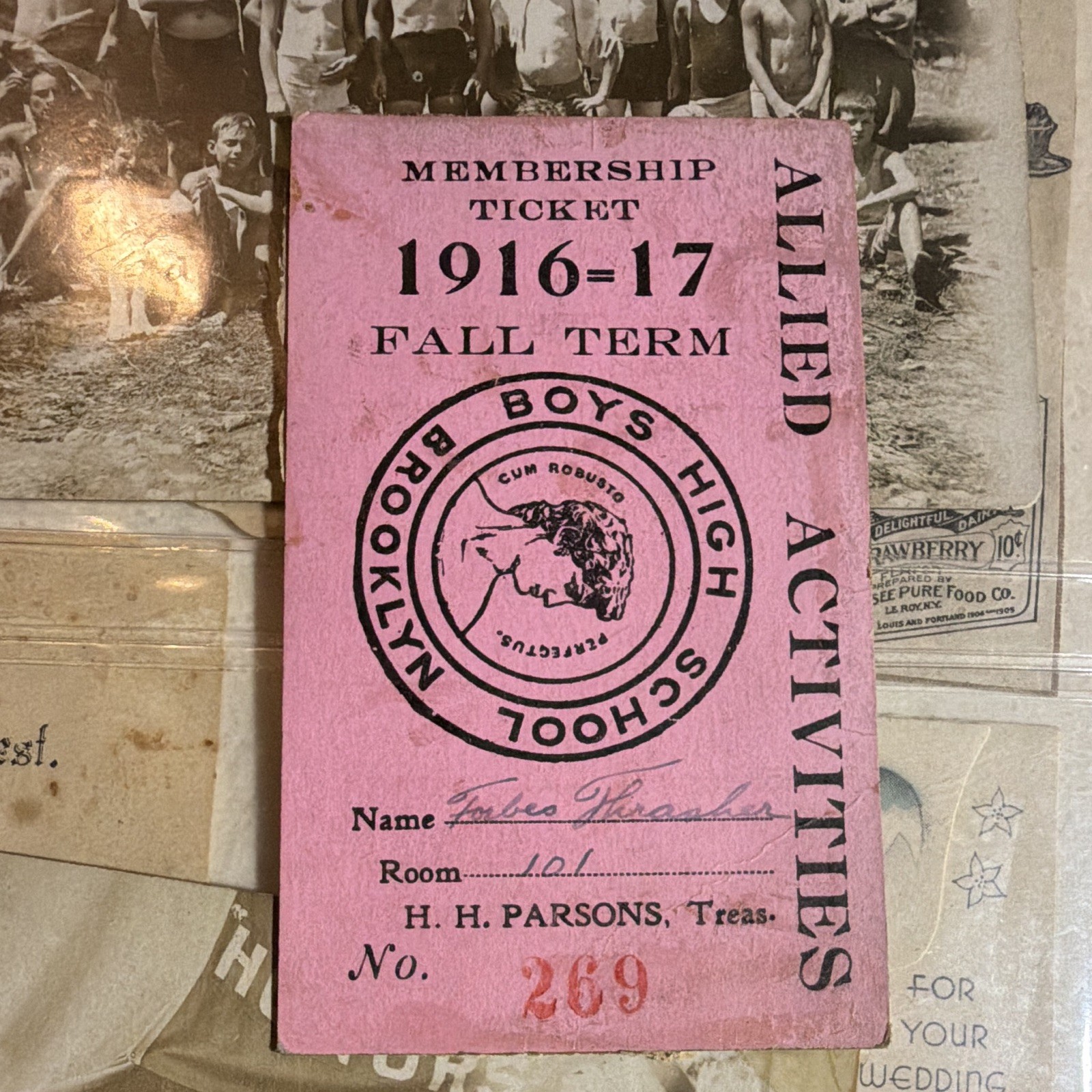 1916-17 Boys High School Brooklyn Allied Activities Membership Ticket, Signed