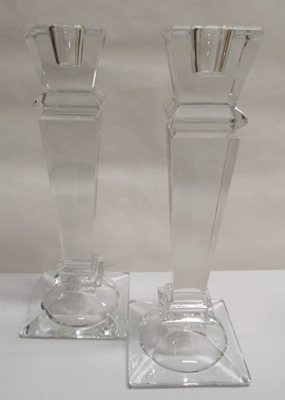 Clear Cut-Crystal Taper Candlestick Holders - Set of 2, 10\