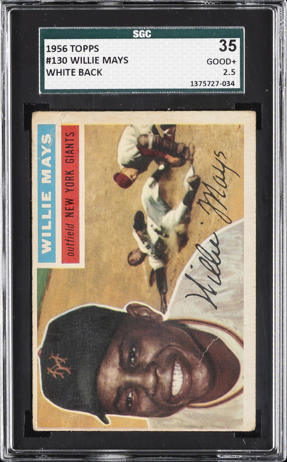 1956 TOPPS WHITE BACK #130 WILLIE MAYS SGC 2.5