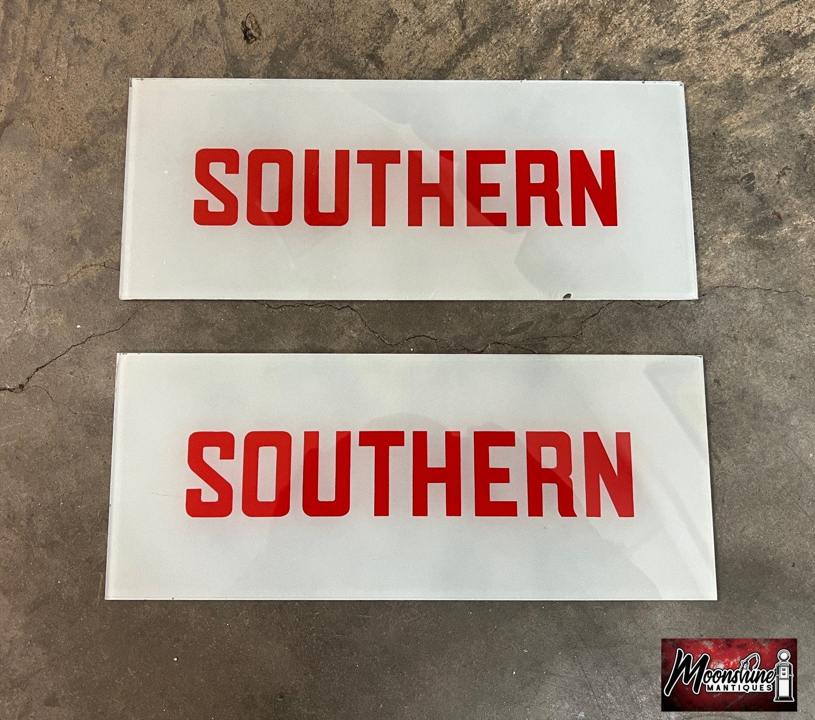 RARE - Pair of Original SOUTHERN Gas Pump Ad Glass