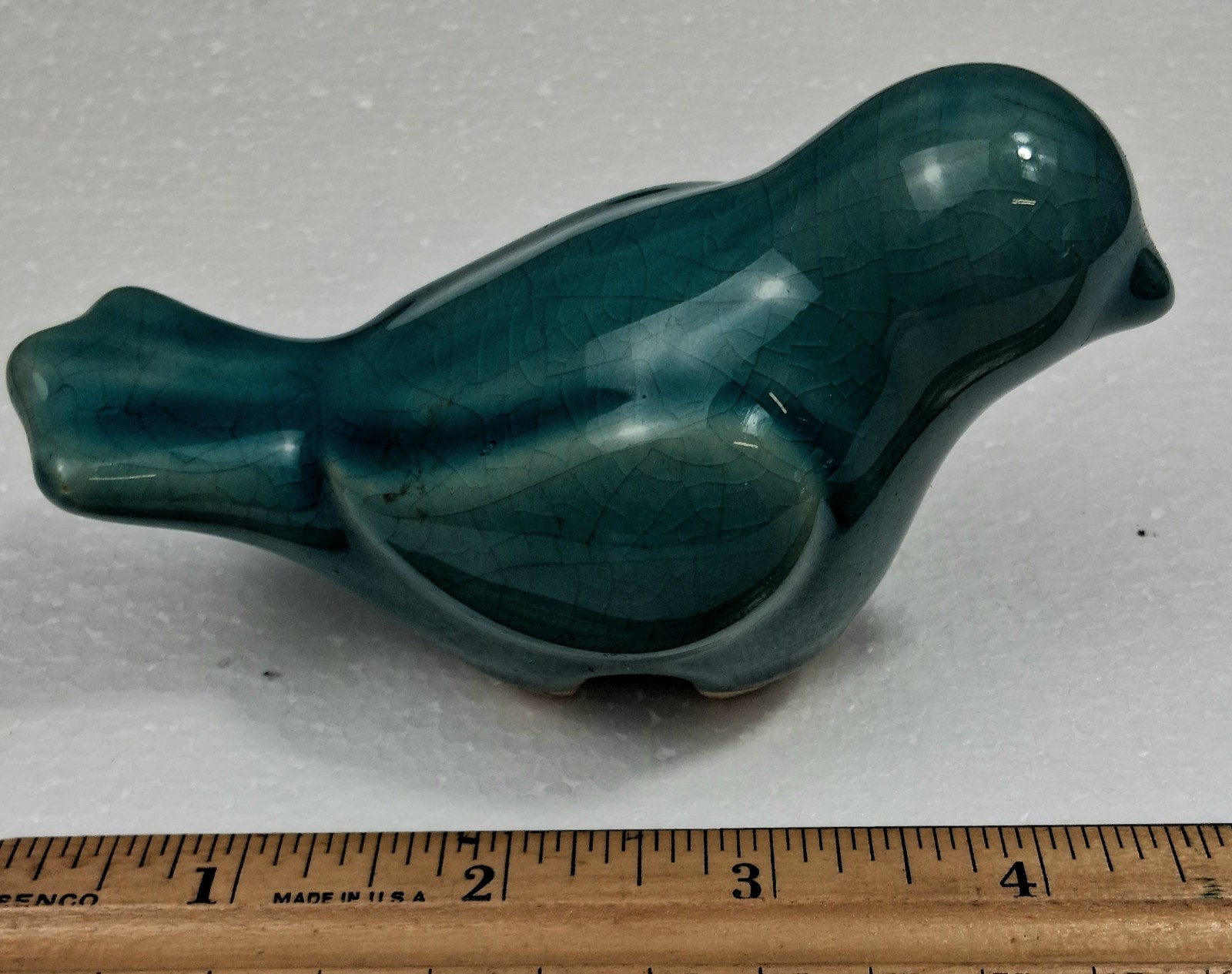 Vintage Bird Cracked Blue / Teal Glaze Ceramic Bird Fast Shipping 