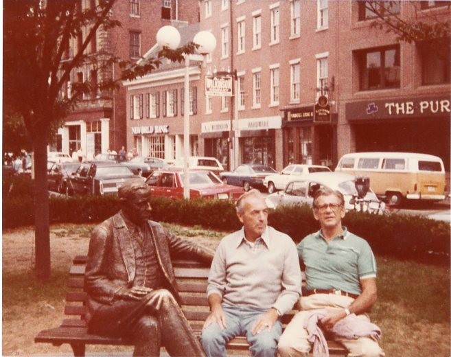 Vtg 1980s Found Photo Boston Mayor Curley Bench Statue VW Van Snapshot