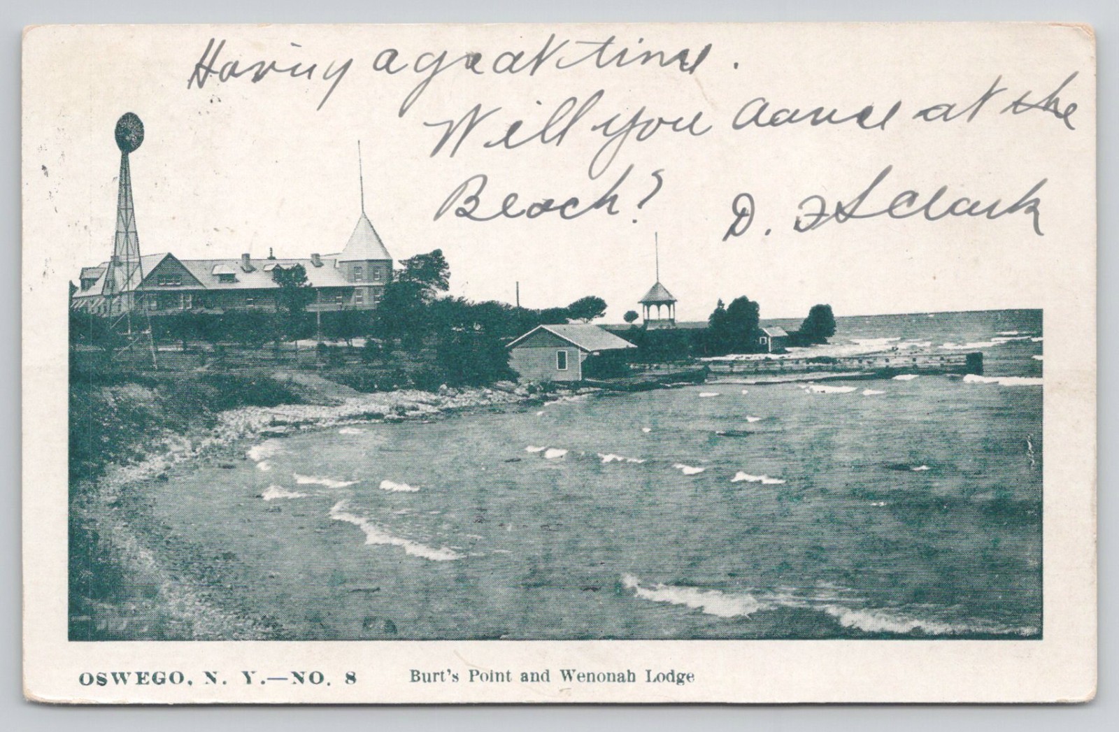 Oswego NY Burt\'s Point and Wenonah Lodge Postcard