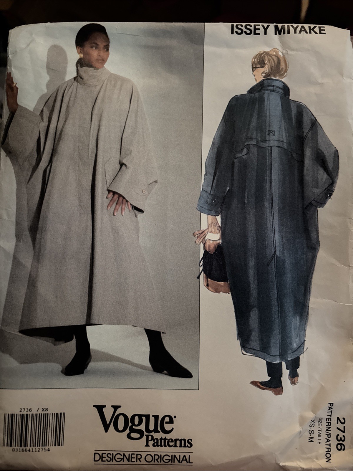 VOGUE ISSEY MIYAKE Vintage 1991 Pattern 2736 Oversize Coat XS S M Uncut