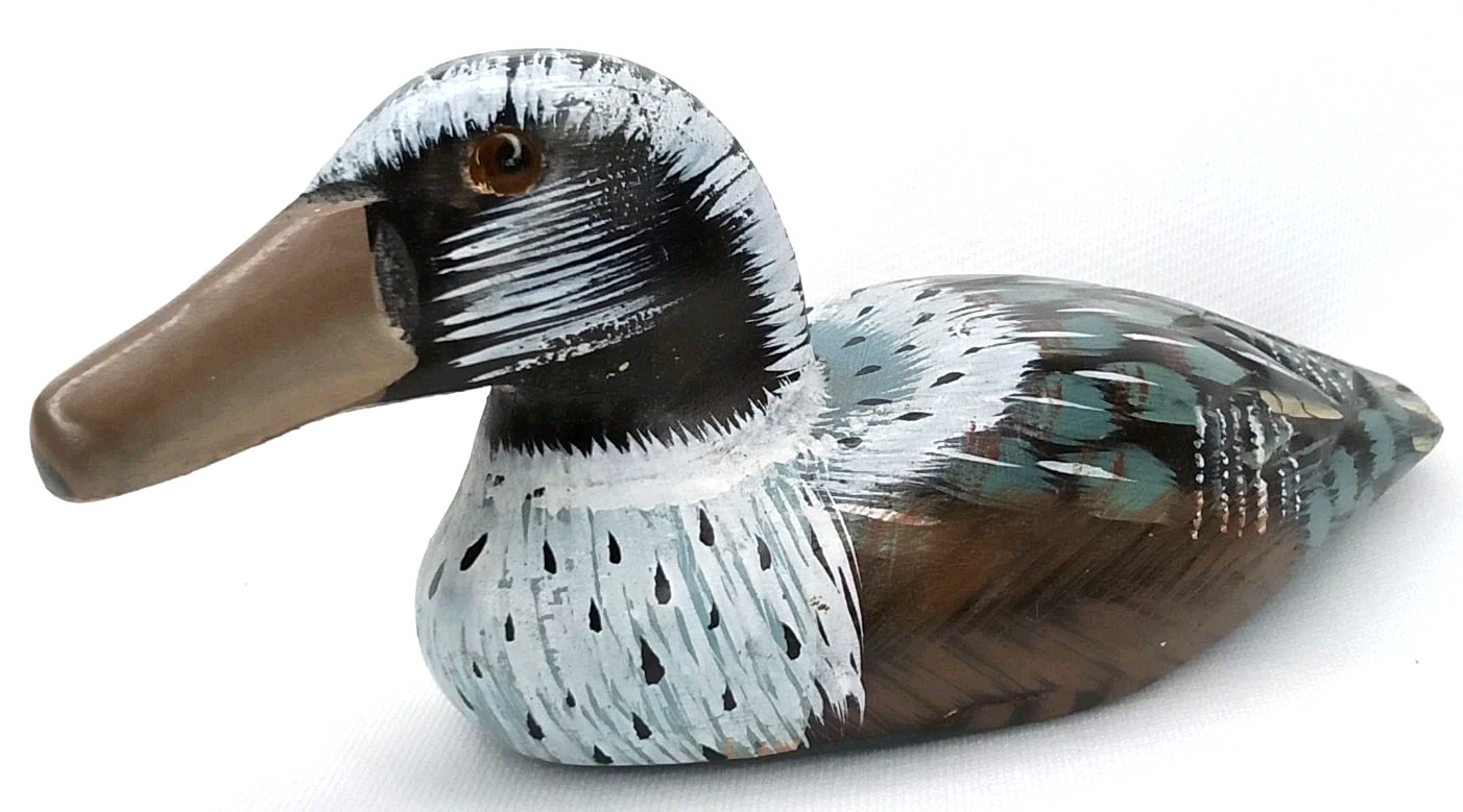 Broad Bill Pintail Wood Duck Figurine Hand Carved Hand-Painted Vintage 1980s