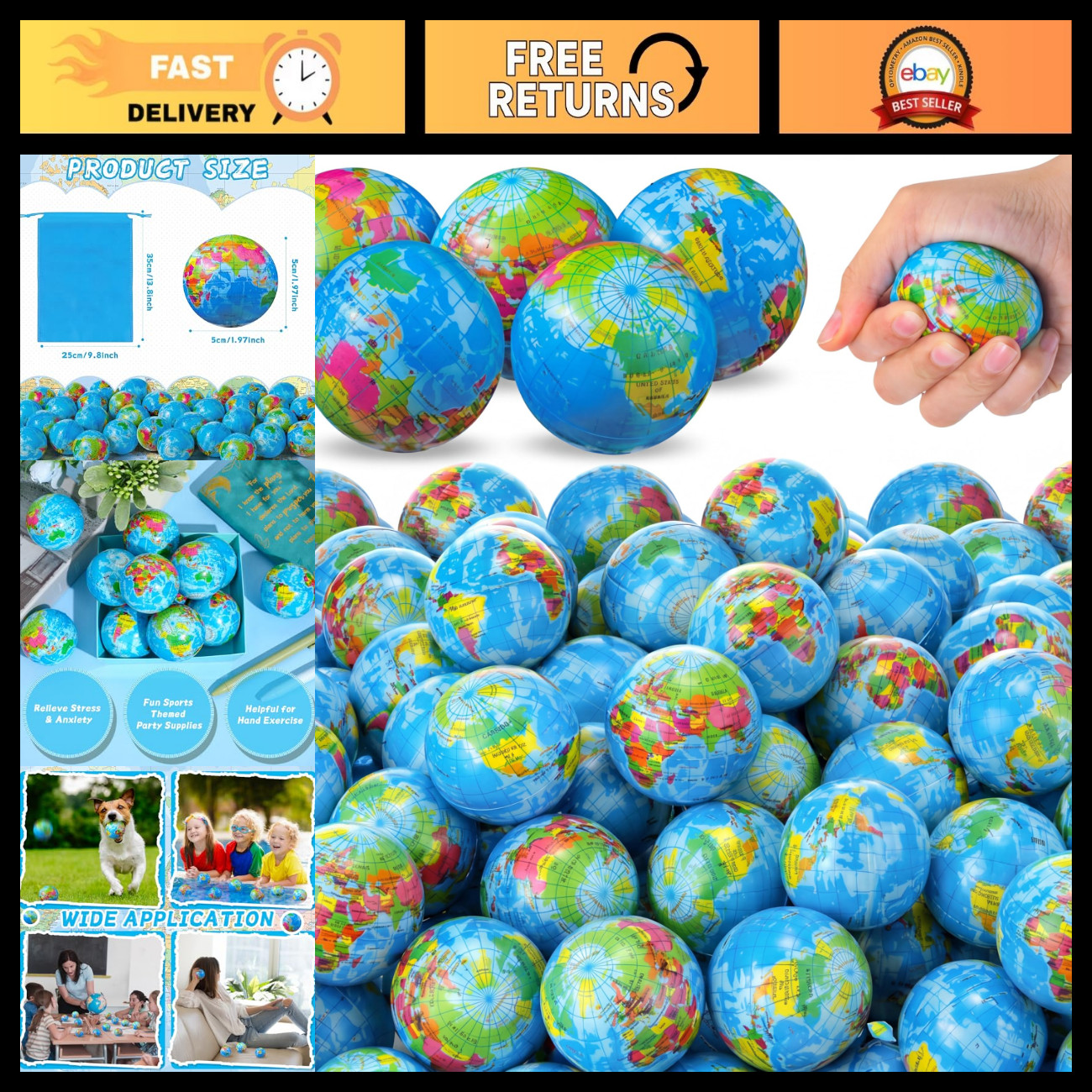 Poen 400 Pcs Globe Mini Earth World Balls 2 Inch