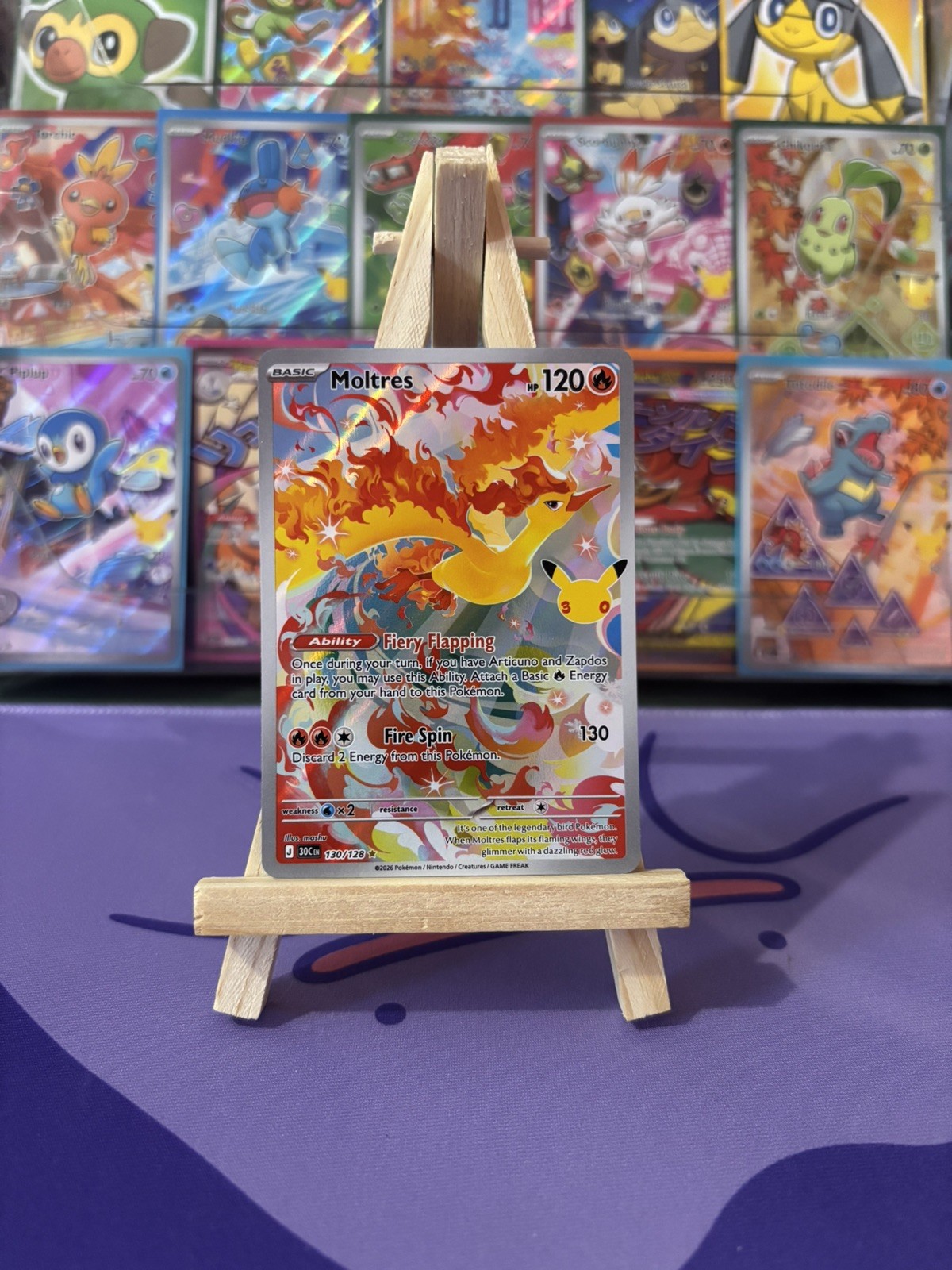 Pokémon 30th Anniversary Moltres IR illustration Rare 130/128 NM