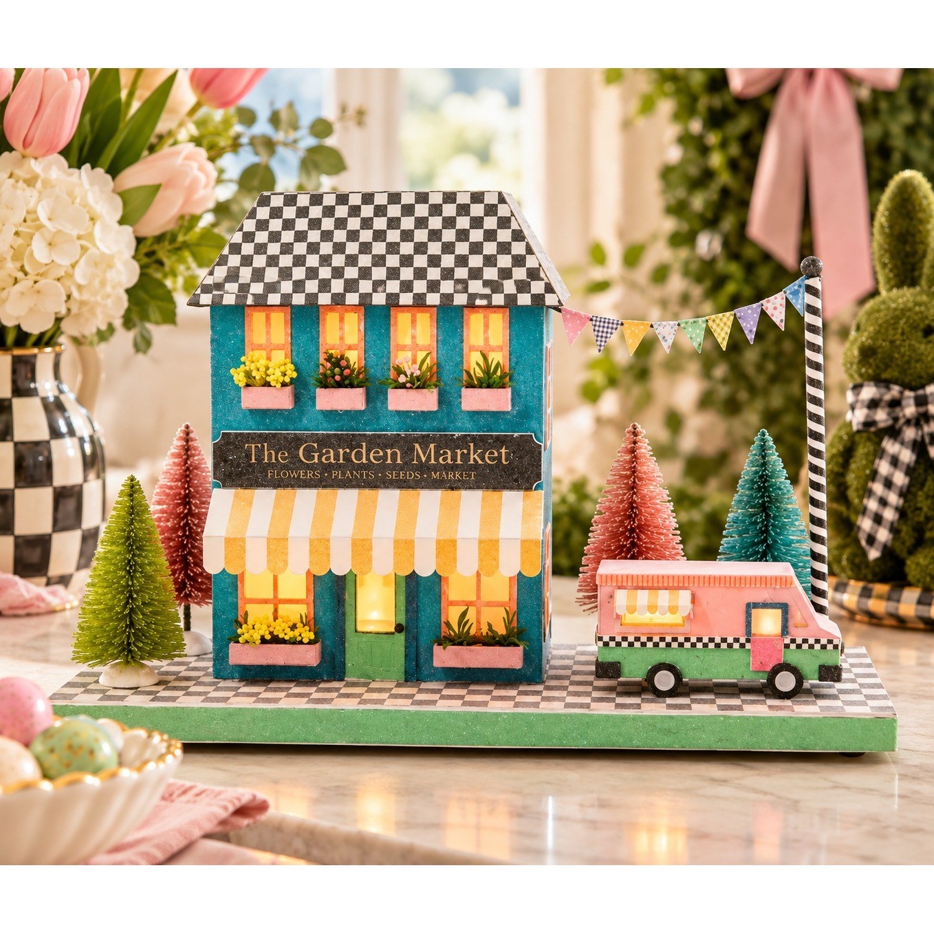 NEW MacKenzie-Childs Calico Paper Illuminated Garden Shop Whimsical Decor