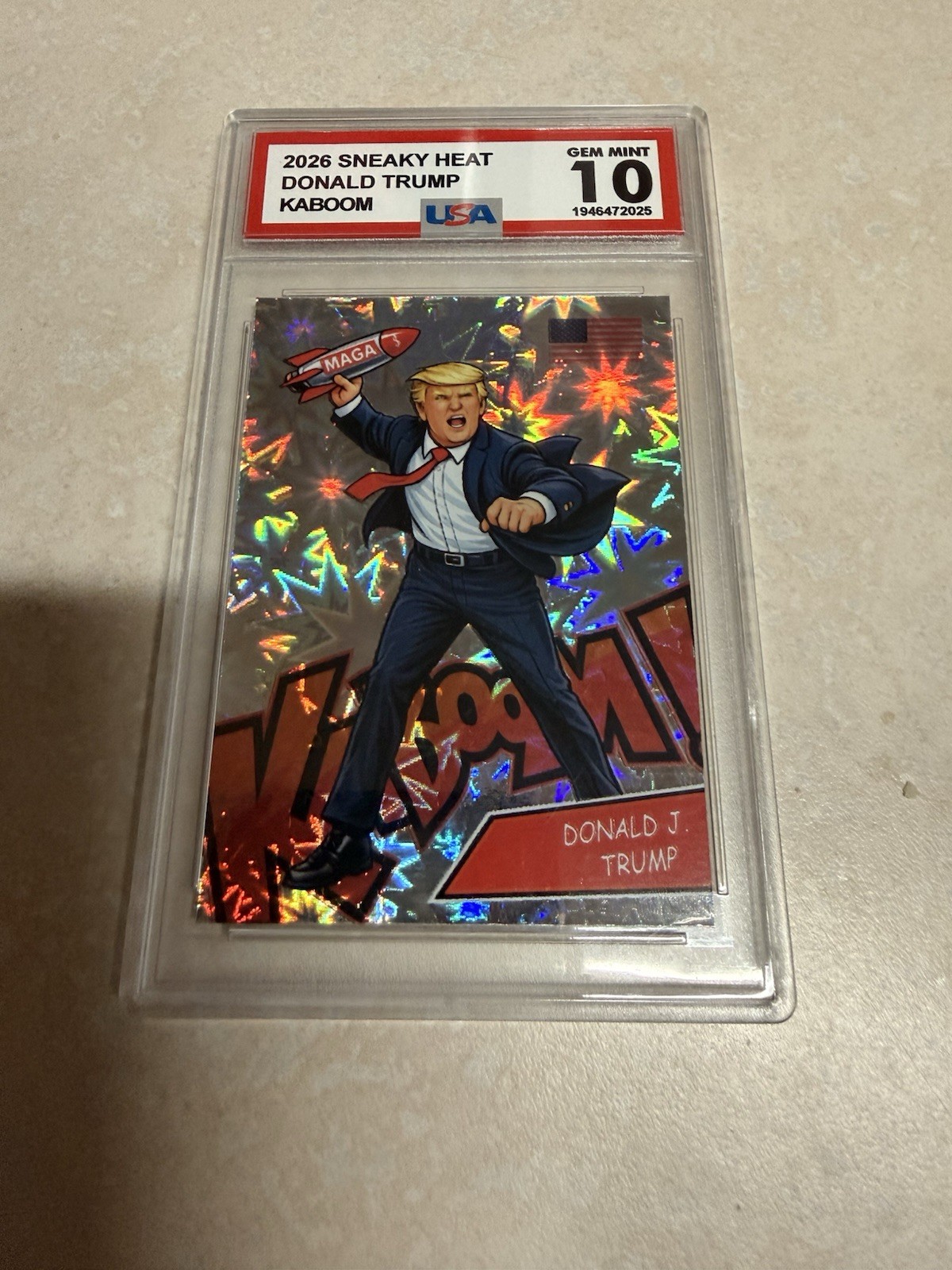Stickerjay 2026 Sneaky Heat Kaboom Donald J. Trump USA GEM MINT 10 Trading Card