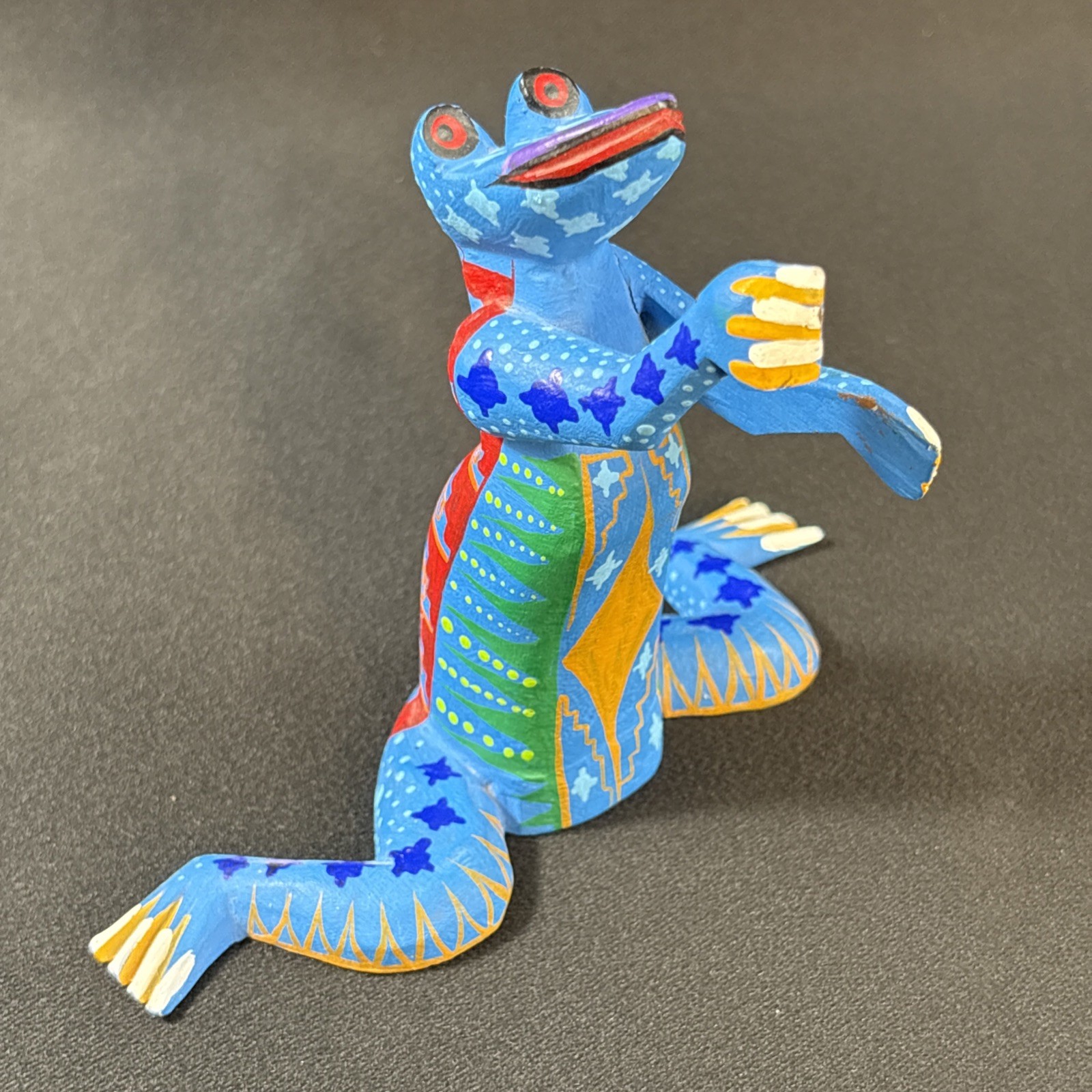 Oaxacan Alebrije Blue Frog Wood Carving Zeny Fuentes Reyna Signed Mexico Folk Ar