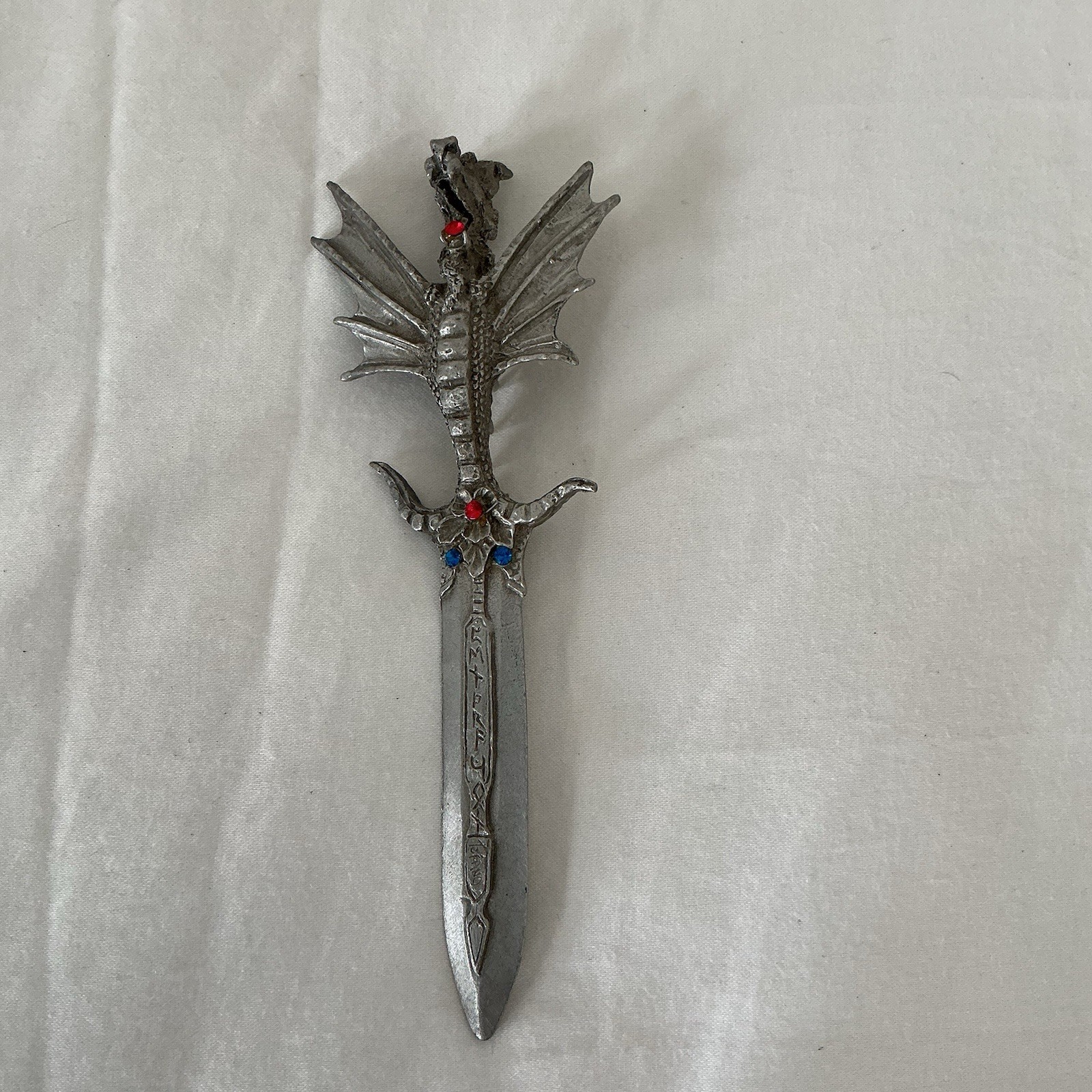 Vintage Gallo Pewter Dragon Sword Letter Opener Stephan Tofano Signed Jeweled