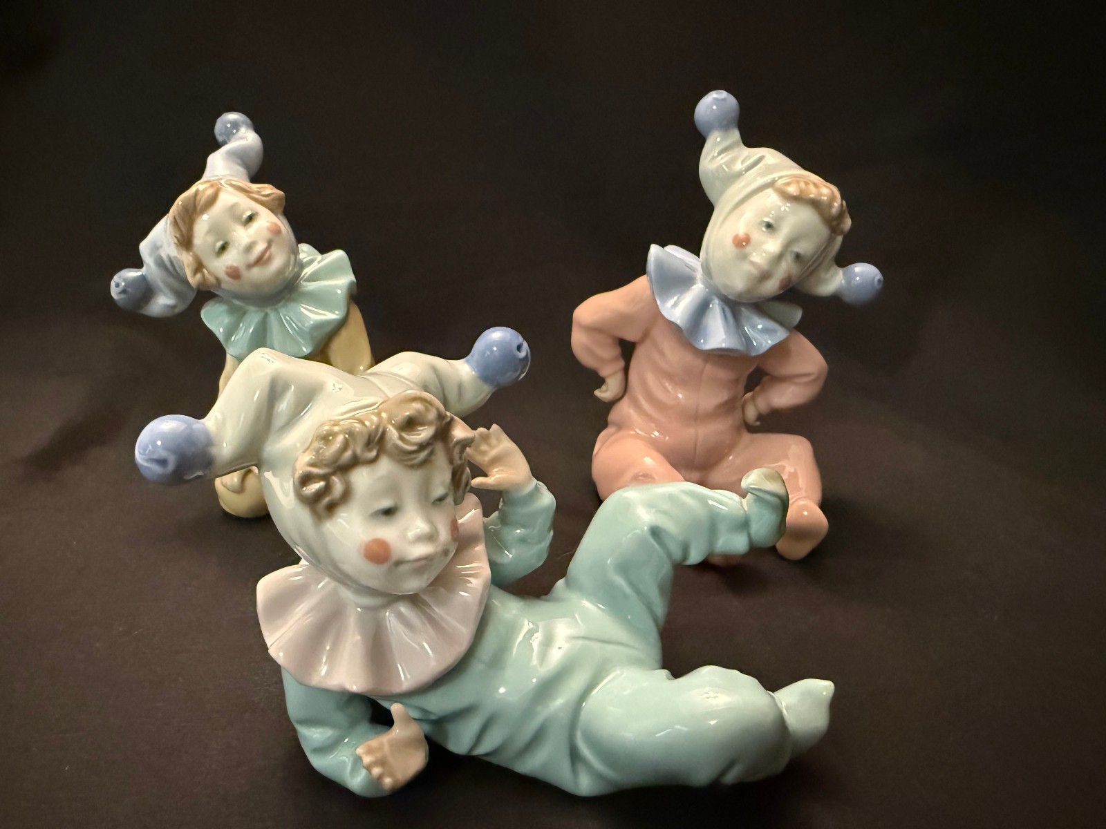 Vintage NAO Lladro 3 Pc Jester Clown Figurine Set Joy Jingles Jangles 1988