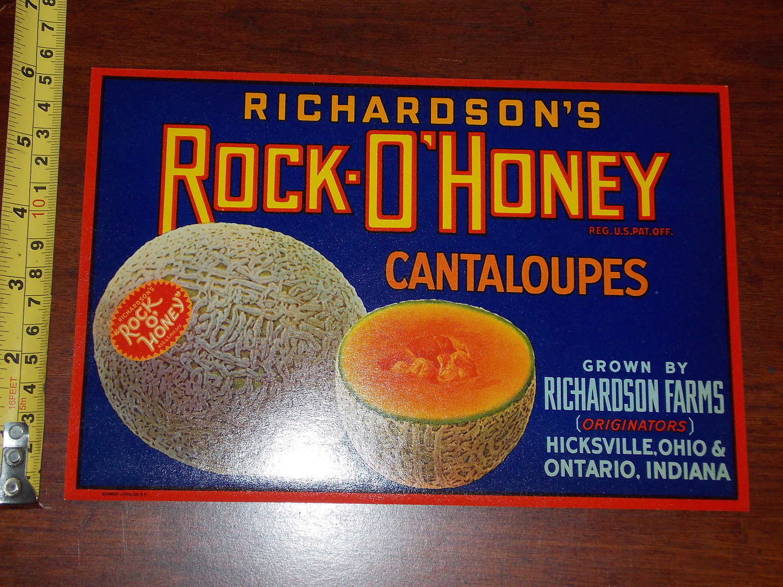RICHARDSON\'S ROCK-O\'HONEY CANTALOUPES FARMS RARE ADVERTISMENT LABEL NICE 8