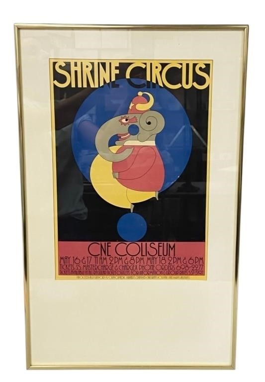 Vintage Theo Dimson Shrine Circus Poster Framed Toronto CNE Coliseum Elephant Vintage Theo Dimson Shrine Circus Poster Framed Toronto CNE Coliseum Elephant