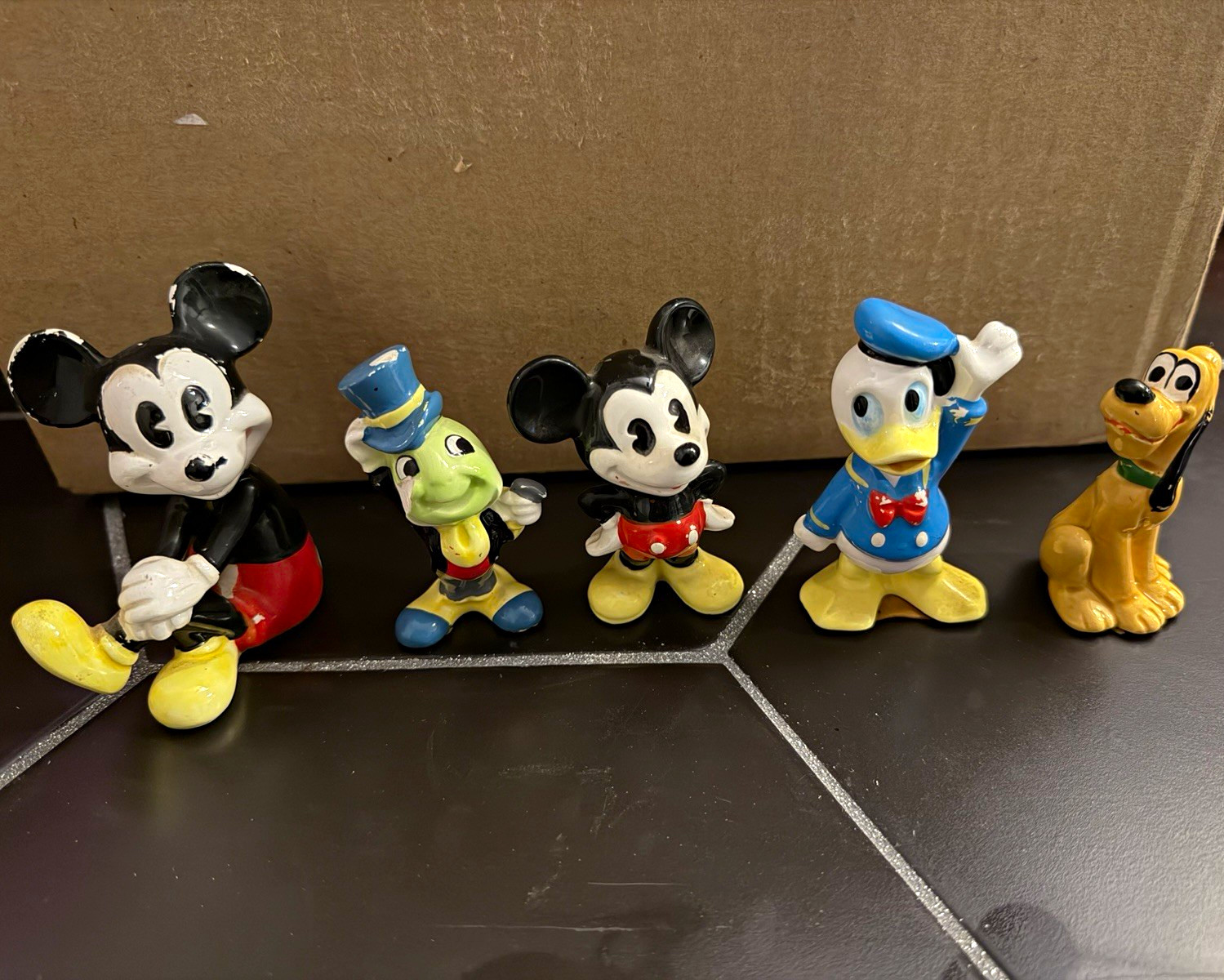 Vintage Walt Disney Ceramic Figurines Lot Mickey Donald Pluto Jiminy Cricket