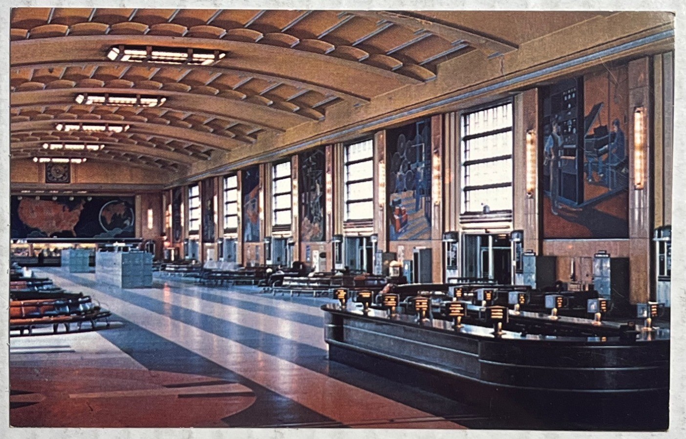 Vtg Cincinnati Union Terminal Concourse Postcard Art Deco Railroad P9367 Ohio
