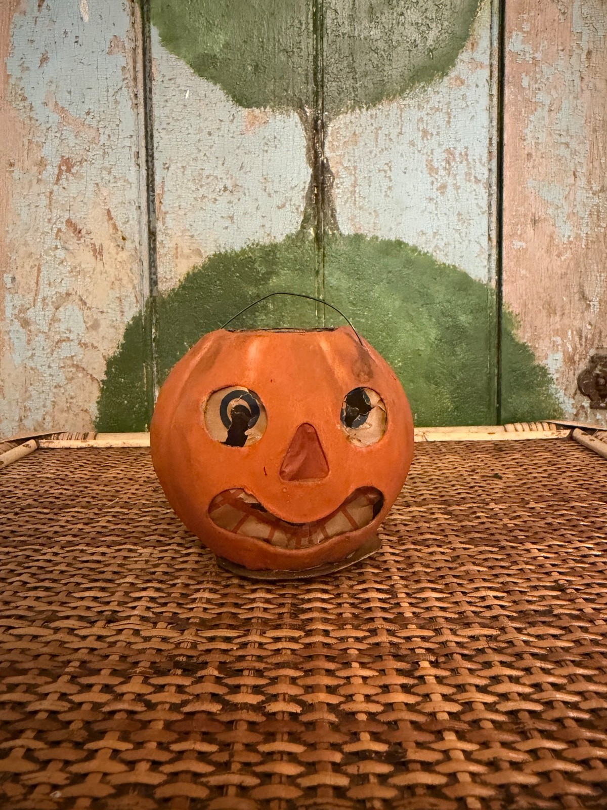 Antique Paper Mache\' Jack-O-Lantern Pumpkin, 3\