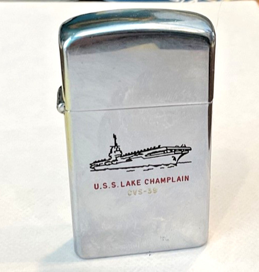 Zippo Slimline U.S.S. Lake Champlain CVS-39 Military Cigarette Lighter 1960\'s