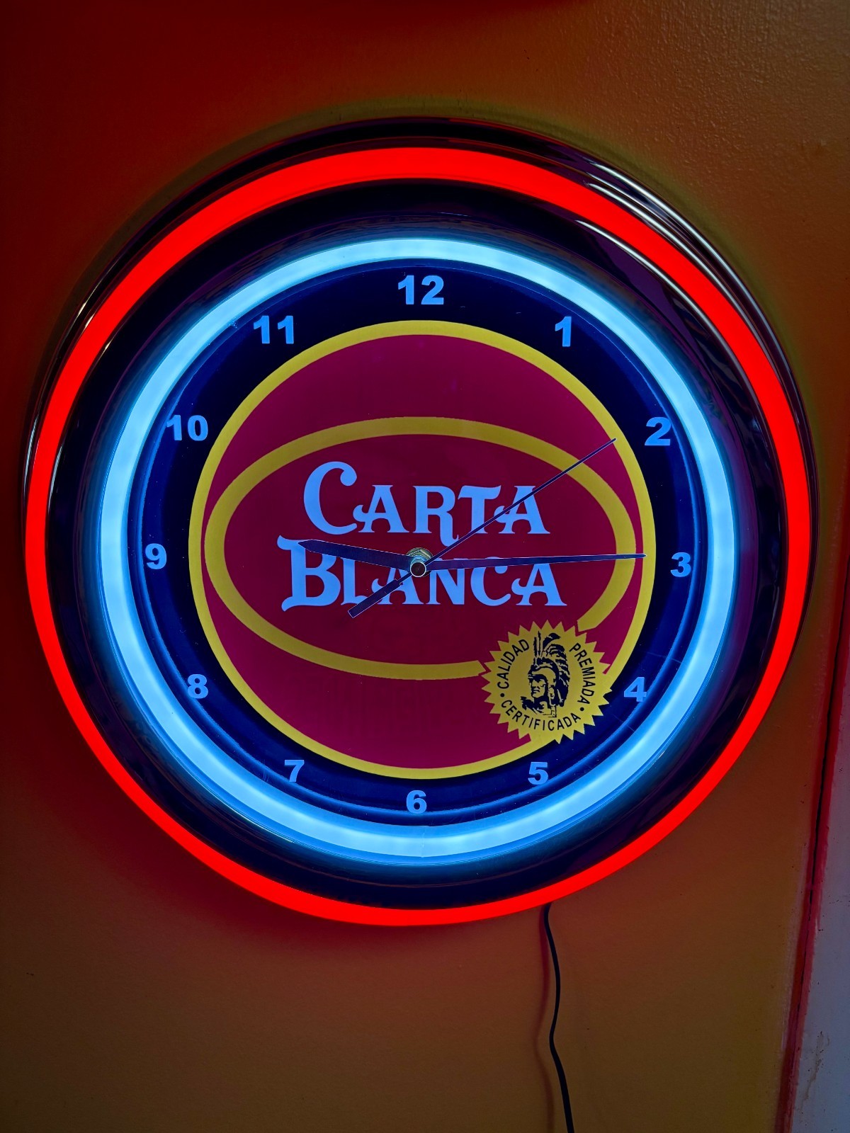 Carta Blanca Cerveza Mexican Beer Bar Man Cave Red Neon Style LED Clock Sign