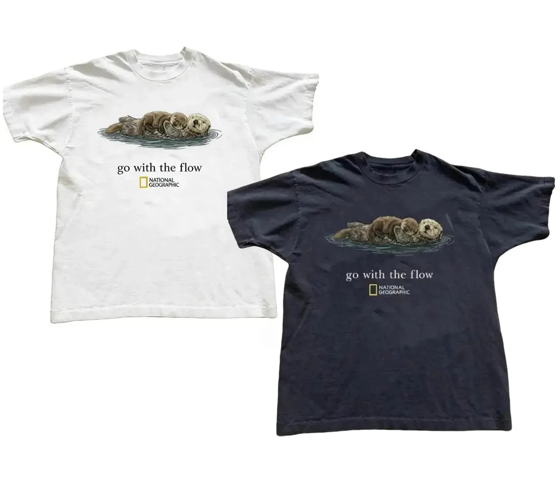 National Geographic Go With The Flow Otter T-Shirt Mens Unisex All Size S- 5XL