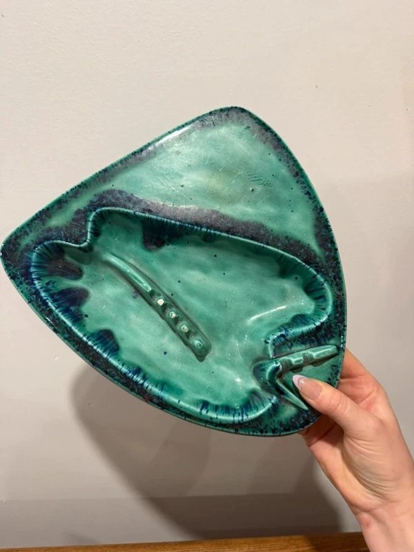 Vintage MCM Drip Glaze Ceramic Ashtray Green Turquoise