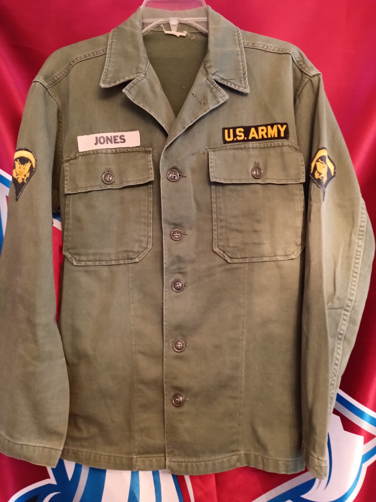 Vietnam War Era OD Green Tunic with Name, Army and Rank Patches 1960\'s Era
