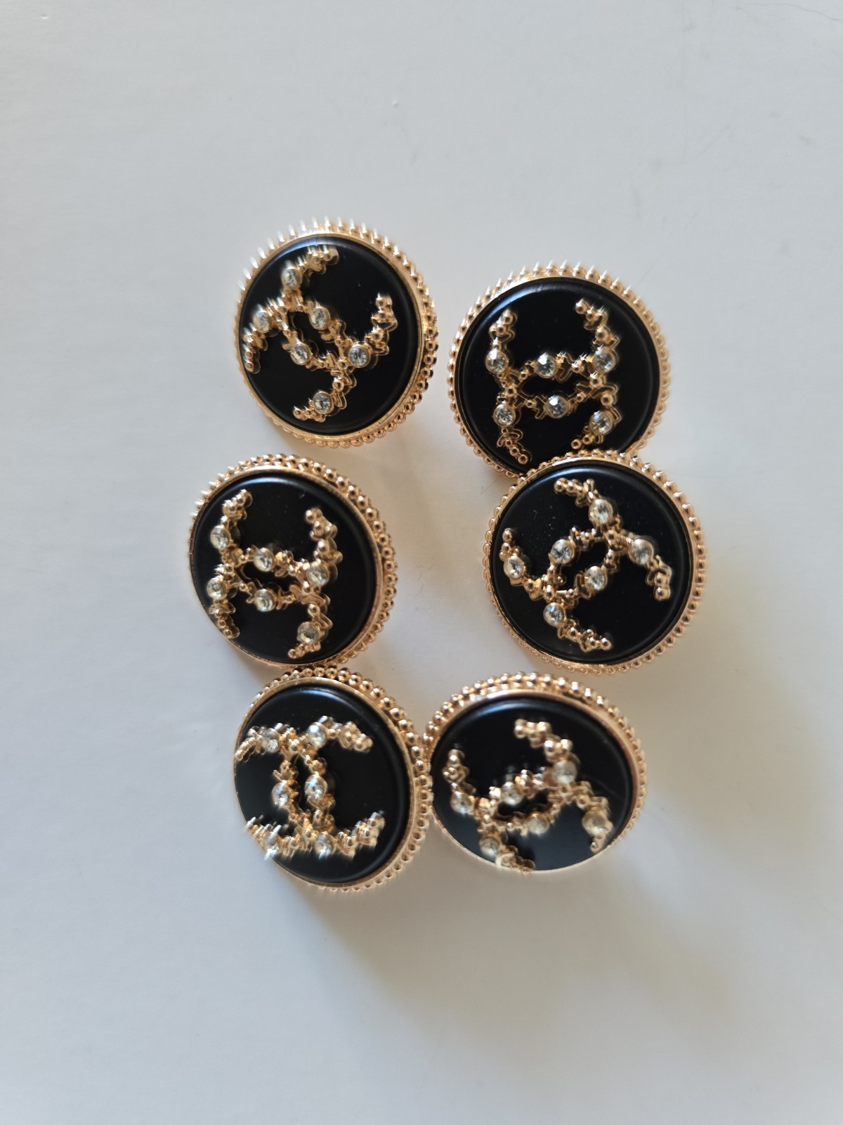 STAMPED Chanel lot of 6 Designer Black Crystal And Gold Button Metal 23mm Heavy