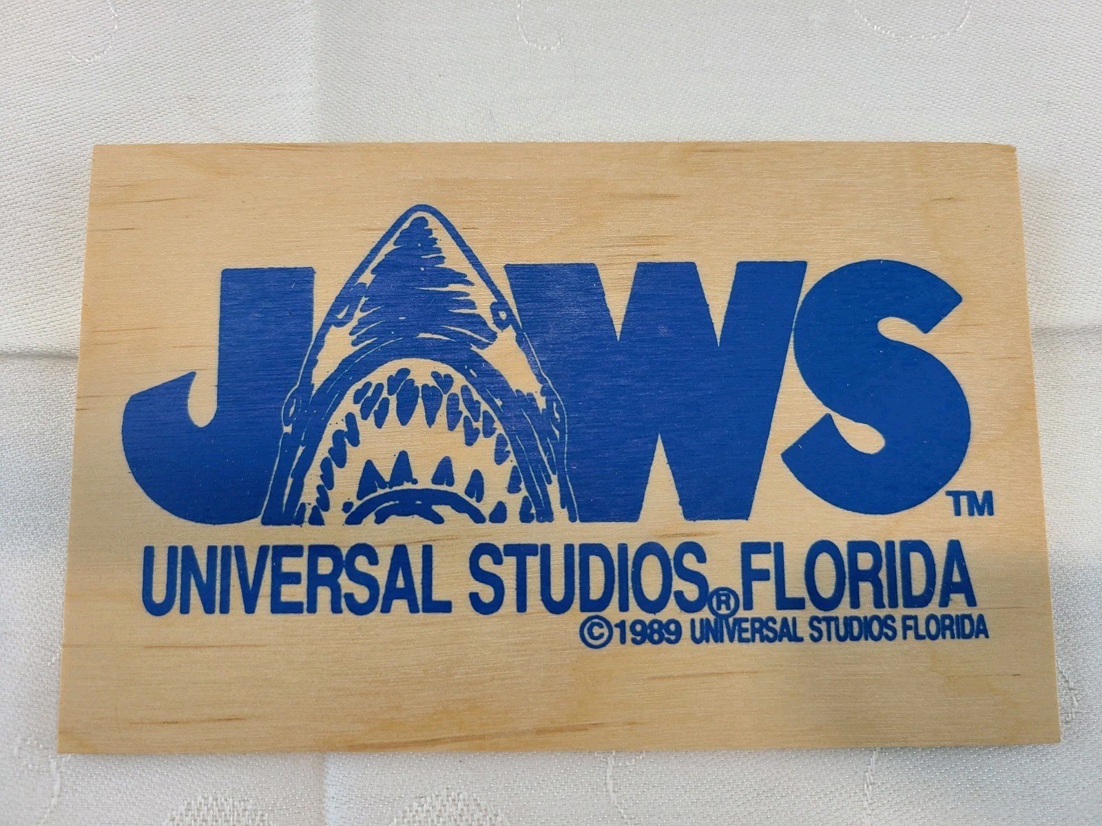 Vintage Universal Studios Jaws Souvenir Postcard Wooden Vandercraft 1989 Rare