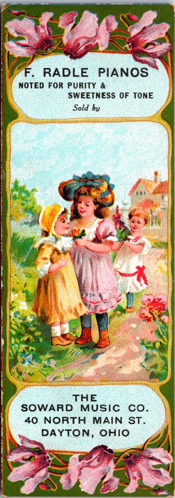 Vintage Adorable Victorian Girls Radle Piano Music Antique Bookmark Dayton, Ohio