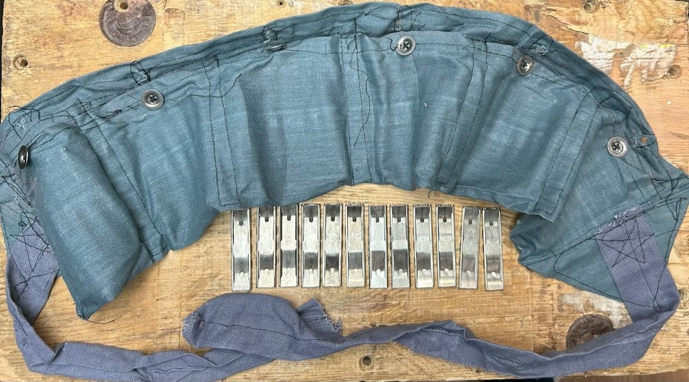 WWII-era 8mm Mauser Stripper Clips, 12 w/Bandolier 7.92 Turk/German/Yugo steel