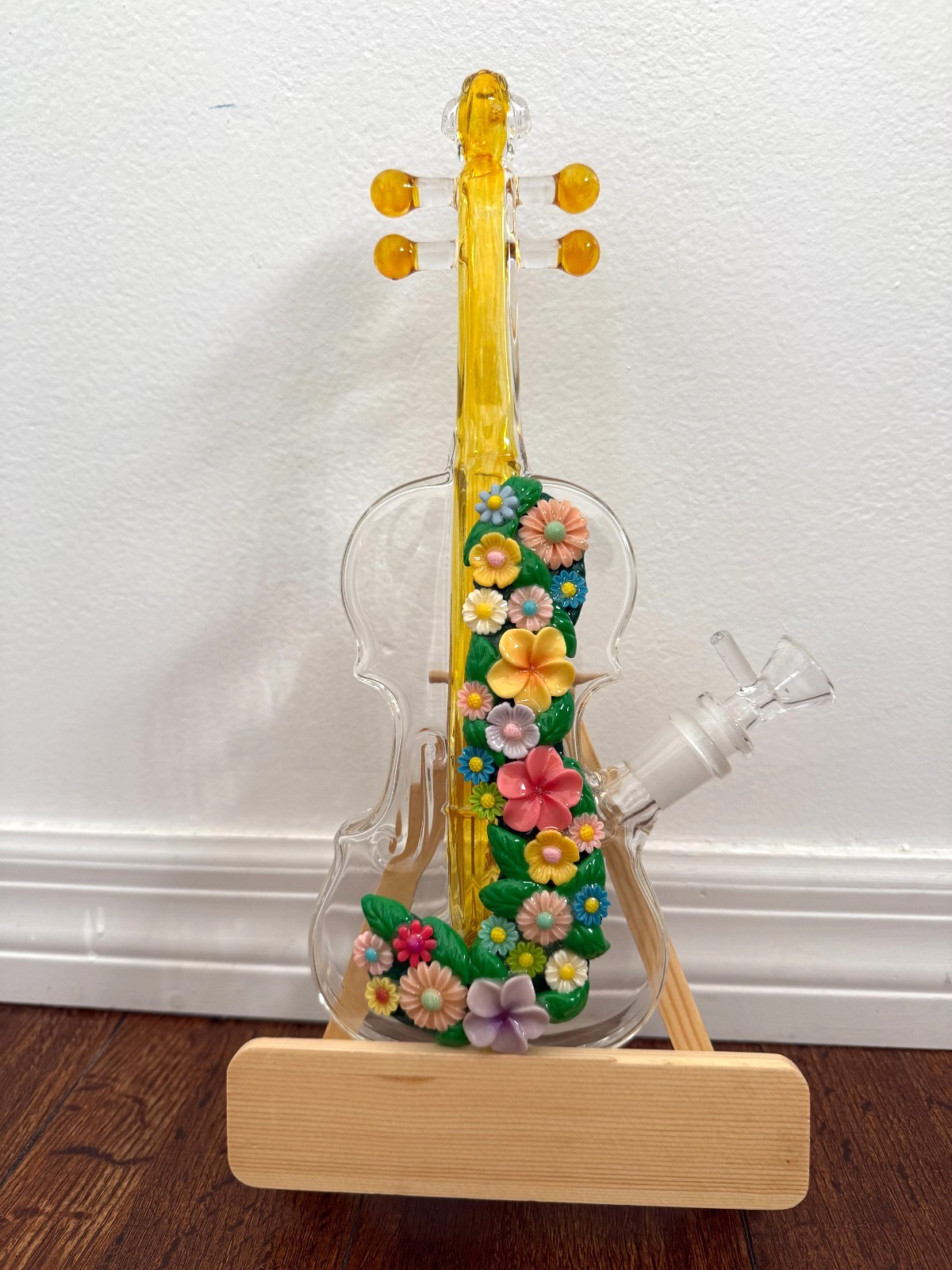 11.5” Premium Glass Water Hookah Art Floral Violin Guitar 14mm