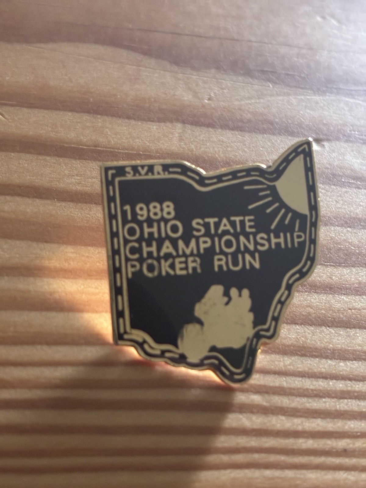 Vintage 1988 Ohio State Championship Poker Run Enamel Lapel Pin S.V.R. Biker