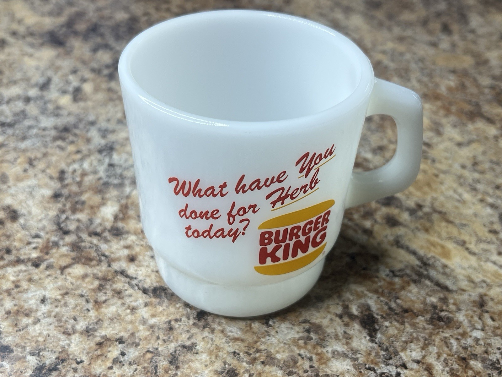 Vintage Rare Burger King Mug Fire King “What Have You Done For Herb Today?
