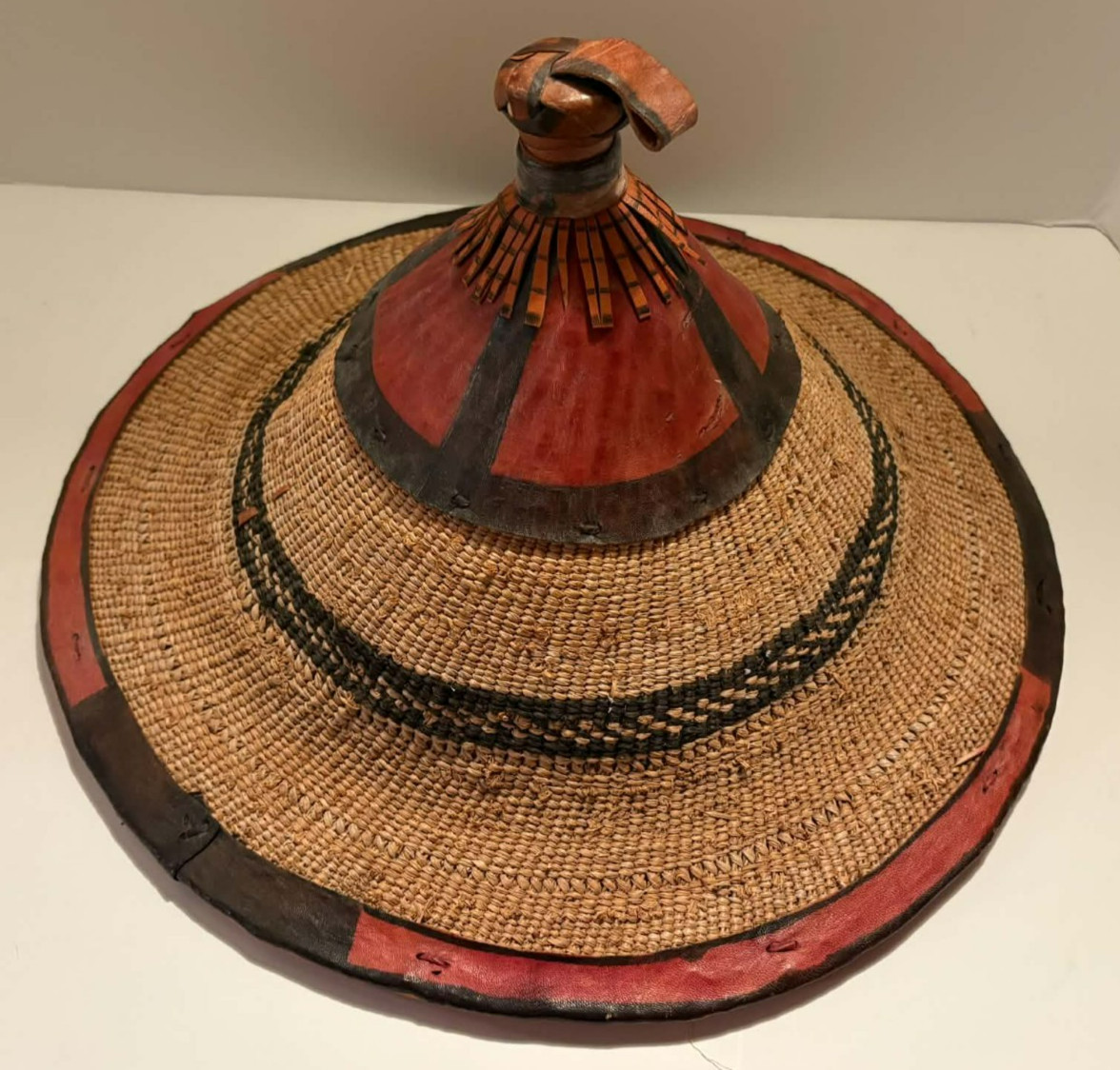 African Mali Handmade Woven Fulani Sun Hat Leather
