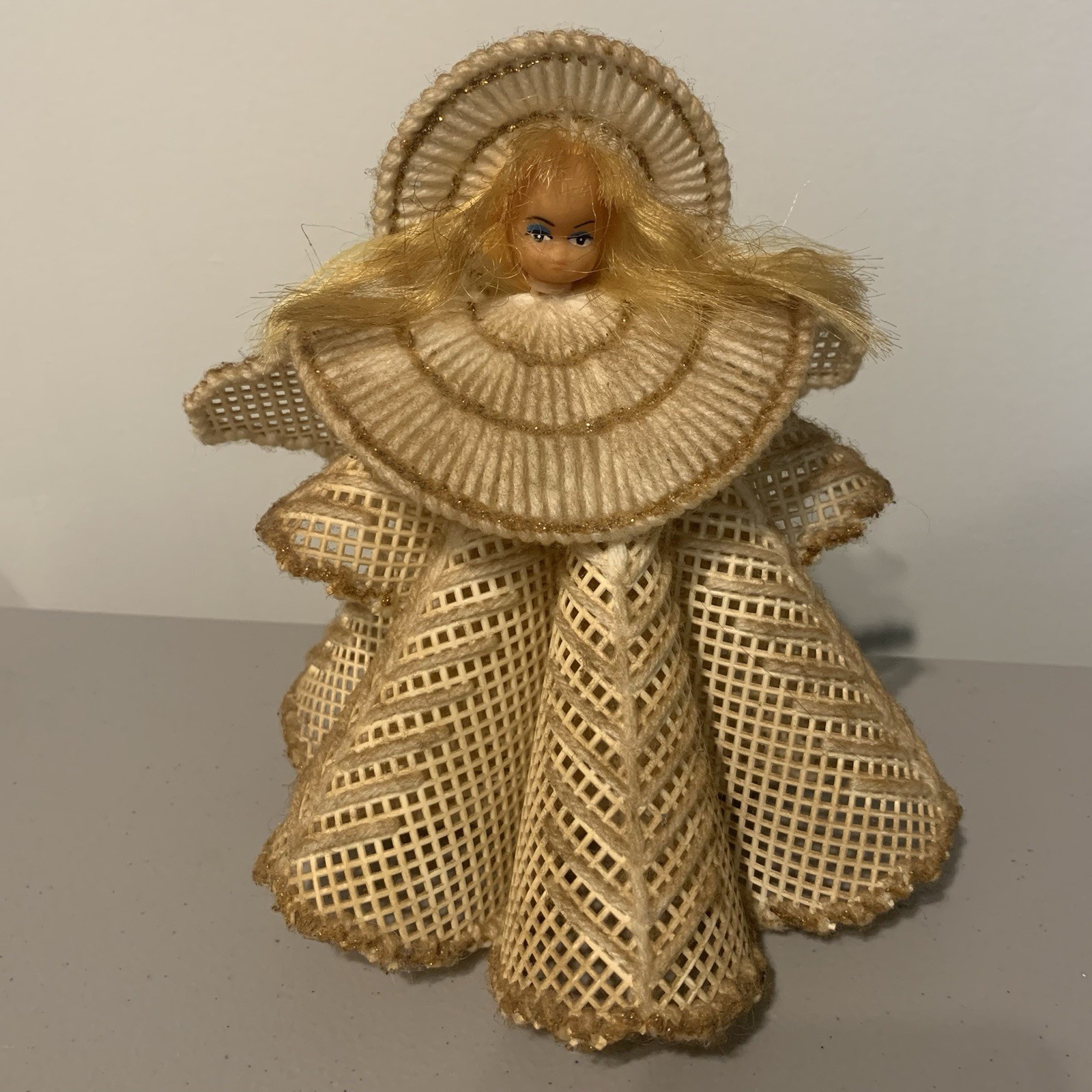 Vintage Handcrafted Angel Plastic Needlepoint Rubber Face