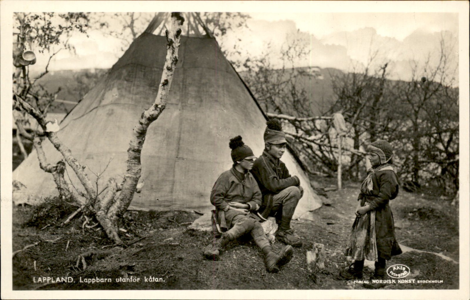 Sami people by tent Nordisk Konst c1930s-40s Real Photo Vintage Postcard