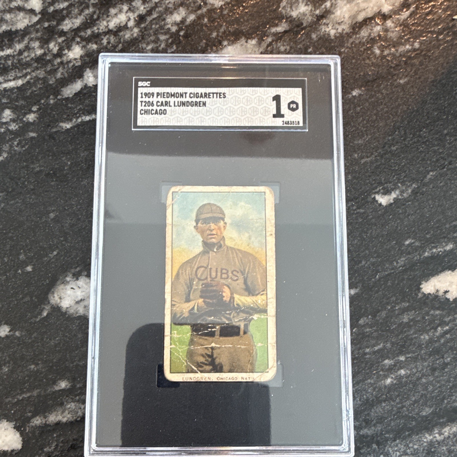 1909 T206 Carl Lundgren Chicago Cubs Piedmont Back SGC 1 PR Tobacco Card