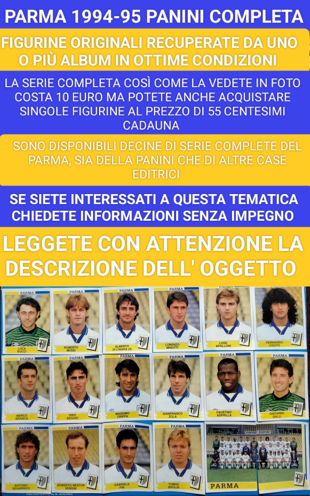 COMPLETE SERIES PARMA 1994-95 PANINI original recovered excellent condition 