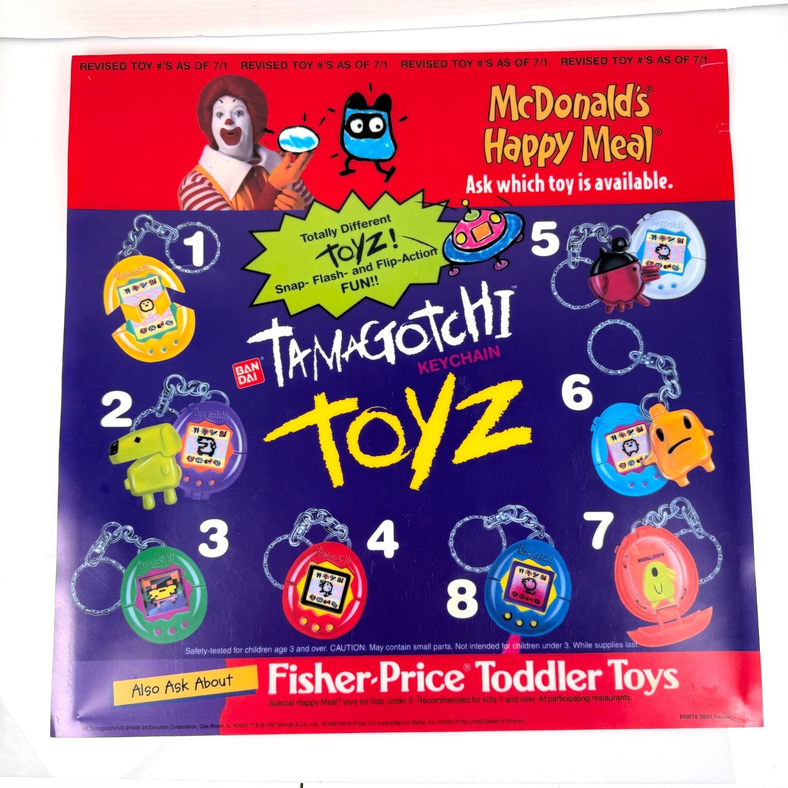 Vintage 1998 McDonald\'s Tamagotchi Keychain Toys Store Translite Display Sign