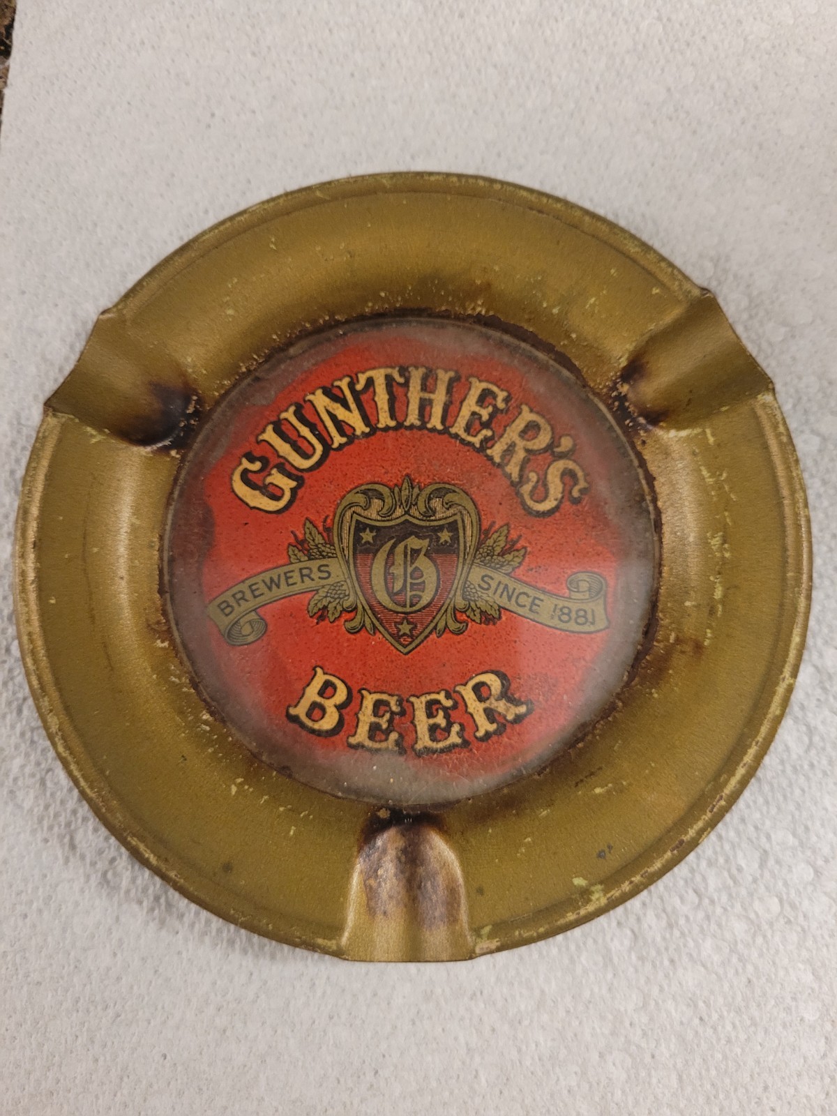 Vintage Gunther\'s Beer Advertising Glass Insert Ashtray - Used