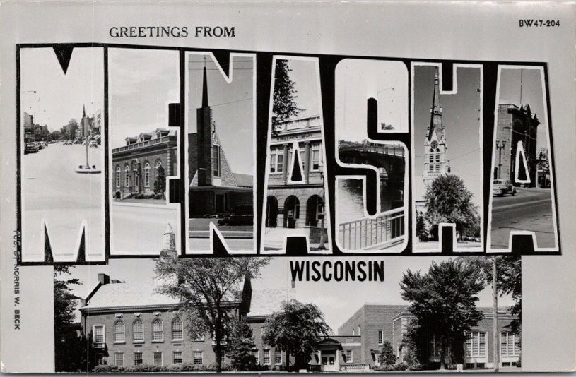MENASHA Wisconsin Large Letter Greetings Postcard / RPPC Photo \