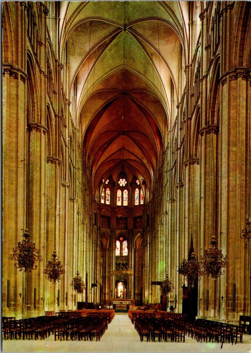 Vintage Bourges Cathedral France Interior Nave Architectural Postcard [AA]