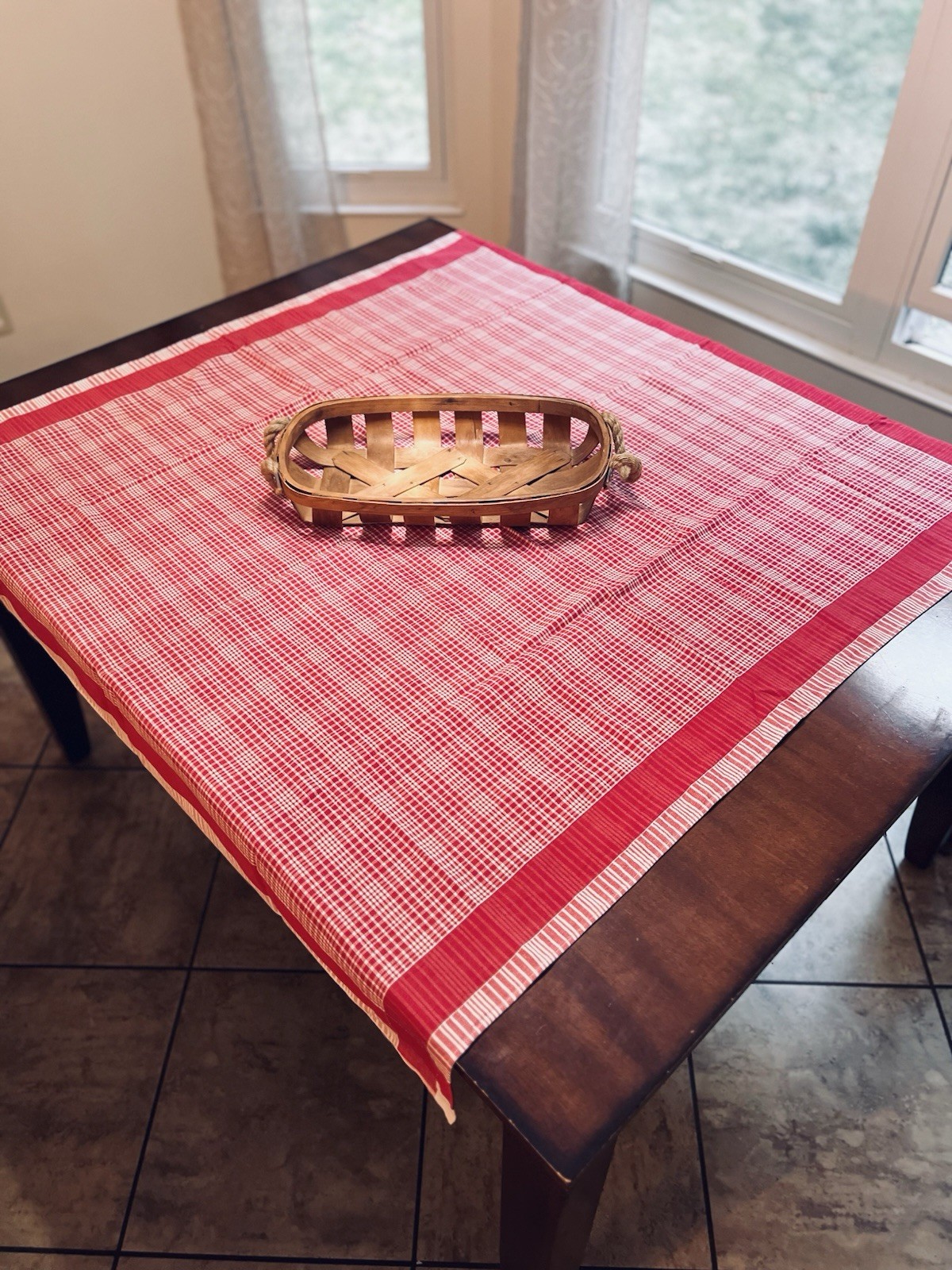Vintage Simtex Tablecloth Picnic Red And White Plaid 46“ X 48“