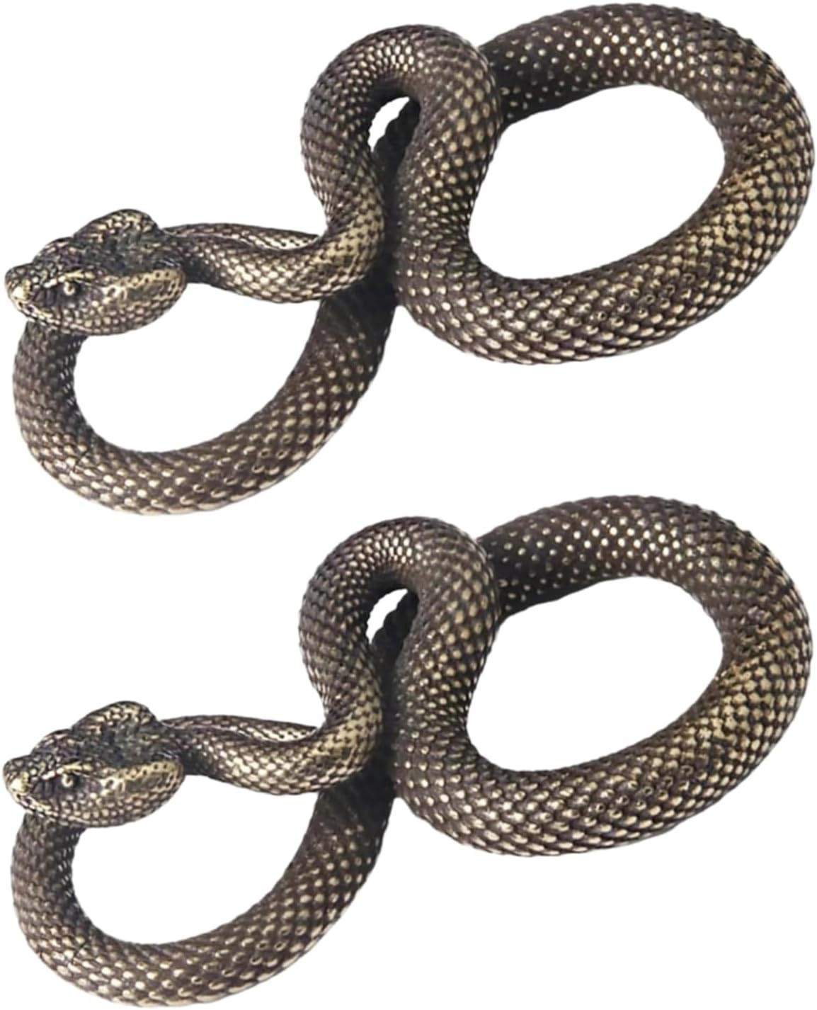 2Pcs Bronze Snake Figurine Decor High Simulation Fantasy Brass Vintage Style Sna